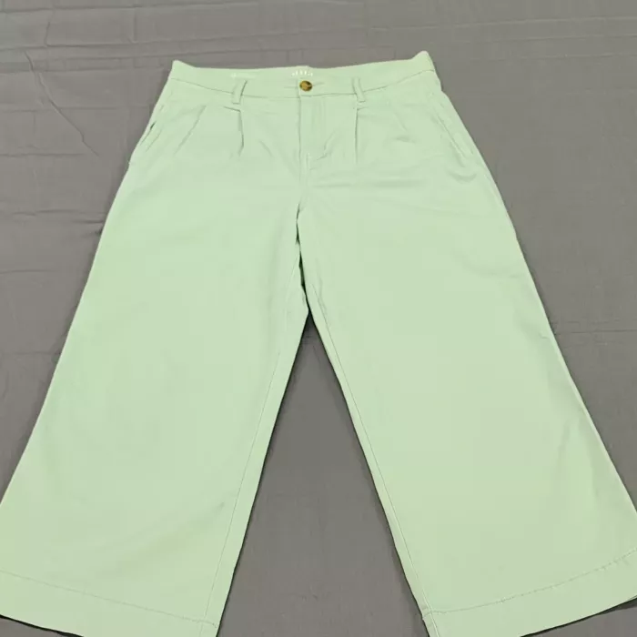 a.n.a Womens 10 Mint Green Wide Leg Cropped Pants High Rise Pleated Stretch - Front