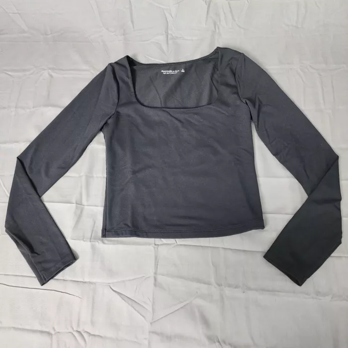 Abercrombie Fitch Womens S Black Square Neck Long Sleeve Top Soft AF Stretch - Front