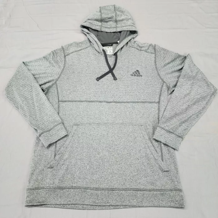 Adidas Climawarm Pullover Hoodie Men's XL Heather Gray Fleece Logo Sweatshirt - Front