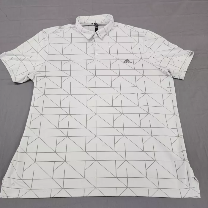 adidas Golf Polo Shirt Men's 2XL White Geometric Print Short Sleeve Stretch - Front