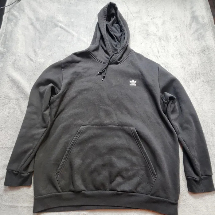 Adidas Hoodie Men's 2XL Black Pullover Trefoil Logo End Plastic Waste Fleece - Front