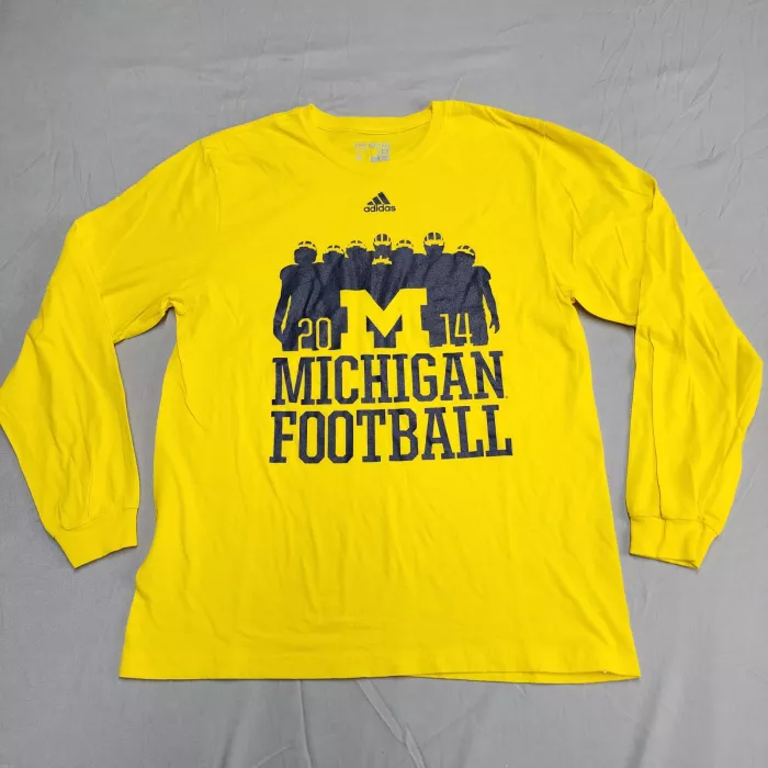 adidas Michigan Wolverines Long Sleeve T-Shirt Mens L Yellow Graphic Tee NCAA - Front