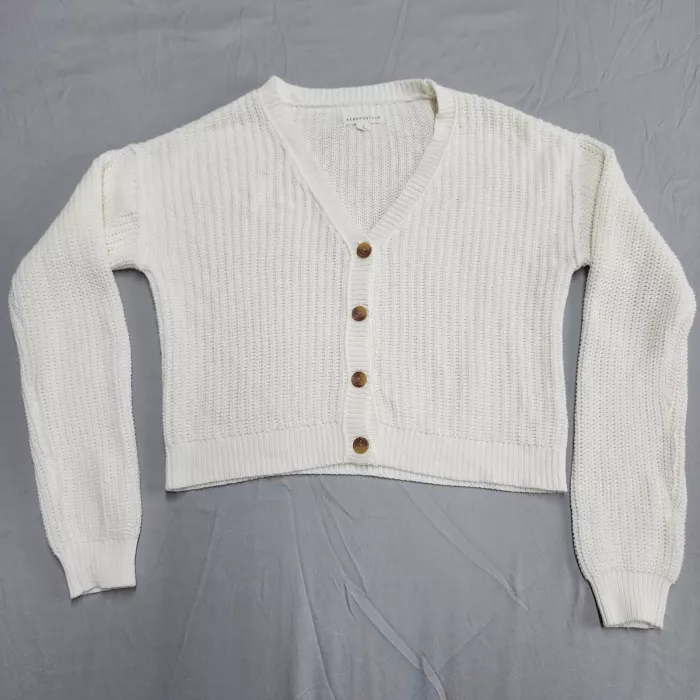 Aeropostale Womens Cardigan Sweater Size M White Cropped Chunky Ribbed Knit - Front