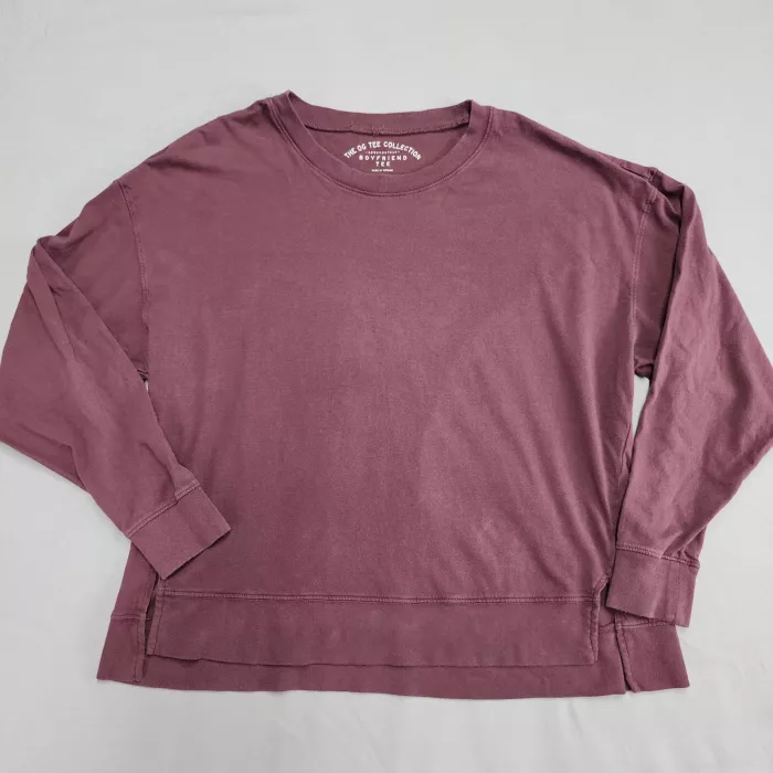 Aeropostale Womens M Boyfriend Tee Long Sleeve Burgundy Cotton High Low Hem - Front