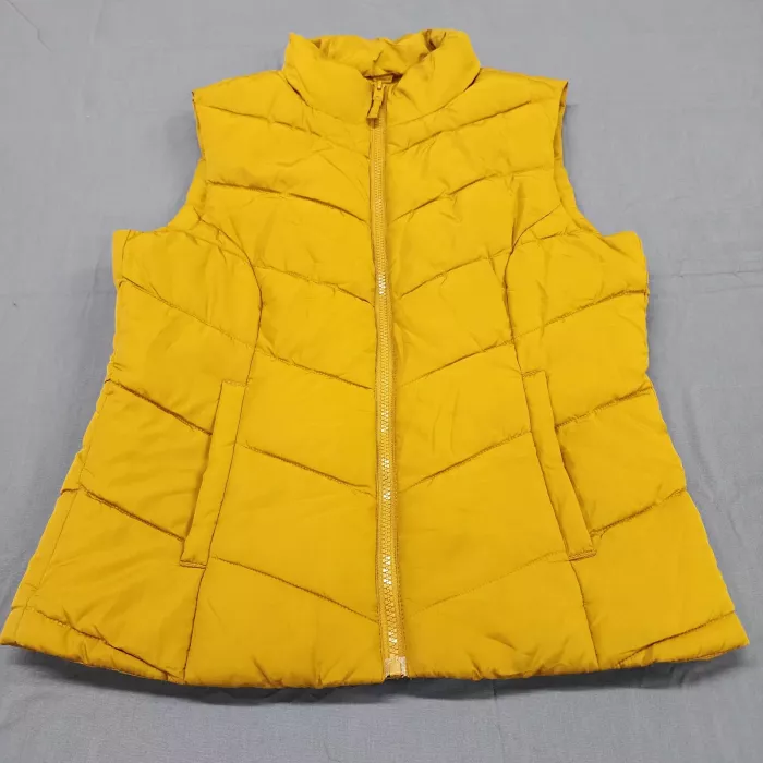 Aeropostale Womens Size M Puffer Vest Mustard Yellow Quilted Full Zip Insulated - Front