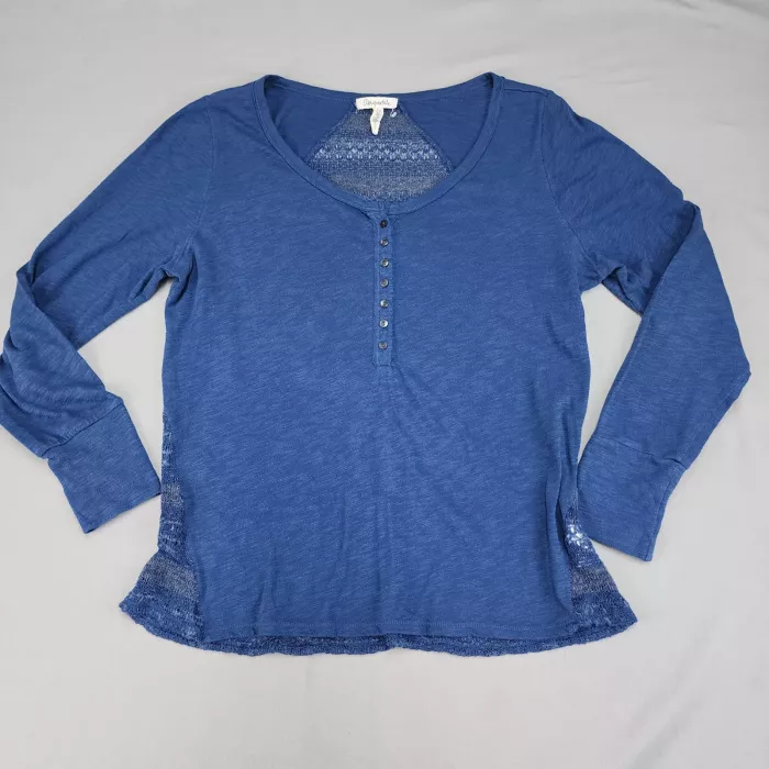 Aeropostale Womens XL Blue Henley Top Long Sleeve Mixed Media Knit Back Shirt - Front