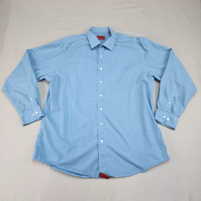 Alfani Dress Shirt Mens XL 17.5 36-37 Blue Striped Fitted Stretch Long Sleeve - Front