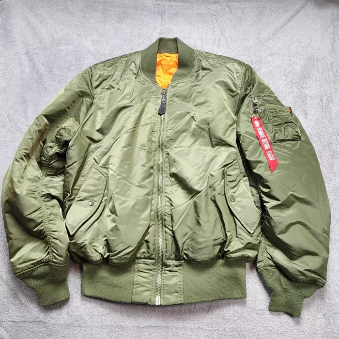 Alpha Industries MA-1 Flight Bomber Jacket Men's Large Sage Green Reversible - Front