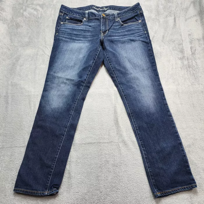 American Eagle Jeans Womens Size 14 Skinny Low Rise Blue Denim Regular Fit - Front
