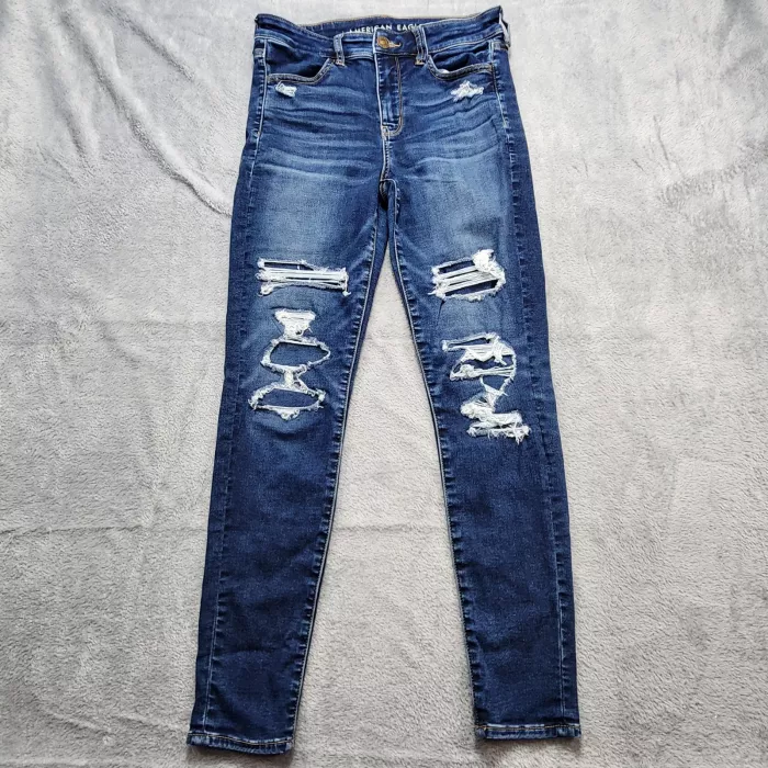 American Eagle Next Level Stretch Skinny Jeans Women 6 Blue Distressed Mid Rise - Front
