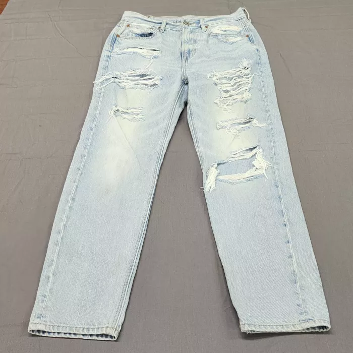 American Eagle Slim Boyfriend Jeans Womens 0 Short Light Blue Distressed Cotton - Front