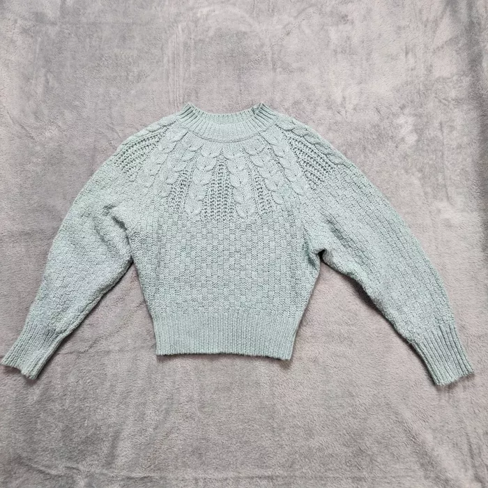 American Eagle Sweater Women's XS Mint Green Marled Cable Knit Chunky Pullover - Front