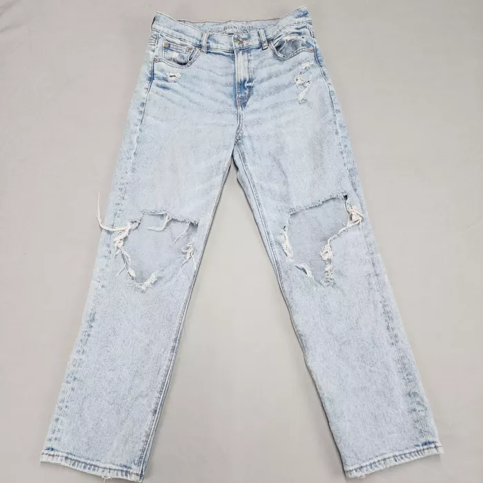 American Eagle Womens High Rise Ankle Straight Jeans Size 30 Blue Distressed - Front