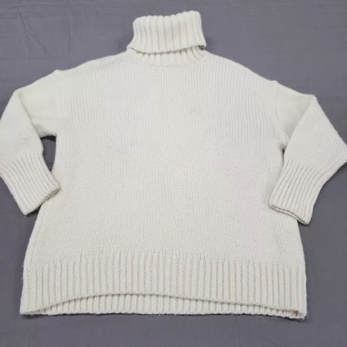 American Eagle Womens L Ivory Chunky Knit Turtleneck Pullover Sweater Wool Blend - Front
