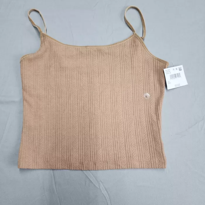 American Eagle Womens L Tan Ribbed Velvet Trim Camisole Tank Top Scoop Neck - Front