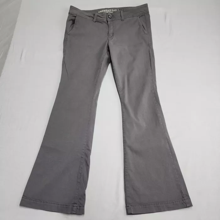 American Eagle Womens Pants 16 Tall Gray Kick Bootcut Stretch Chino Mid Rise - Front