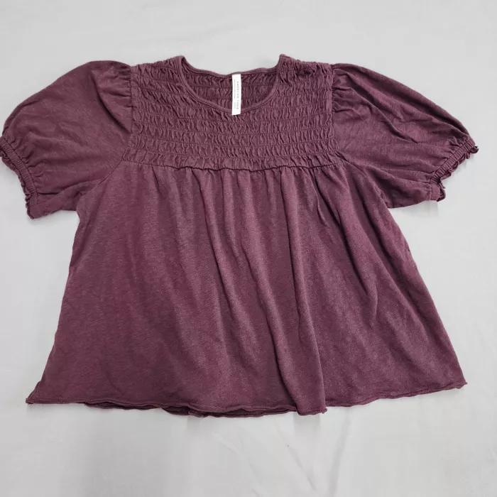 American Eagle Womens S Purple Smocked Blouse Puff Sleeve Cotton Boho Top - Front