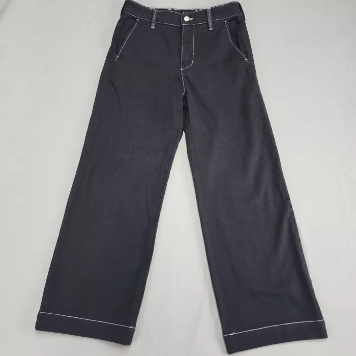 American Giant Womens Size 6 Black Denim High Rise Wide Leg Pants Stretch - Front
