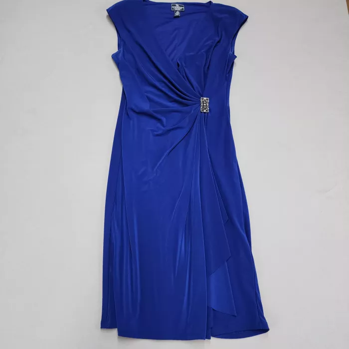 American Living Womens Size 8 Royal Blue Faux Wrap Ruched Sheath Midi Dress - Front