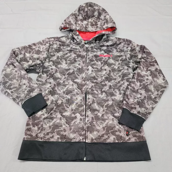 AND1 Boys Size L 10/12 Gray Geometric Full Zip Hoodie Activewear Jacket - Front