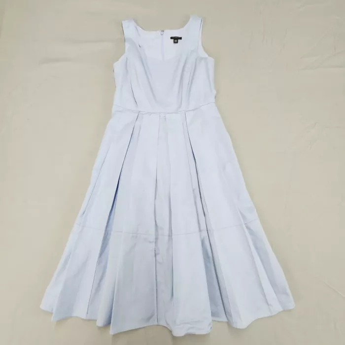Ann Taylor Womens 00P Petite Light Blue Fit Flare Dress Sleeveless Cotton Lined - Front