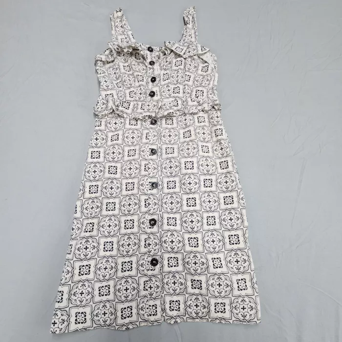 Ann Taylor Womens 2P Petite Dress Black White Geometric Button Front A-Line - Front