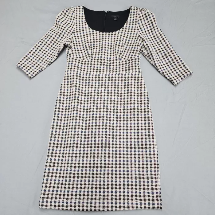Ann Taylor Womens 2P Petite Houndstooth Sheath Dress Scoop Neck Lined Office - Front