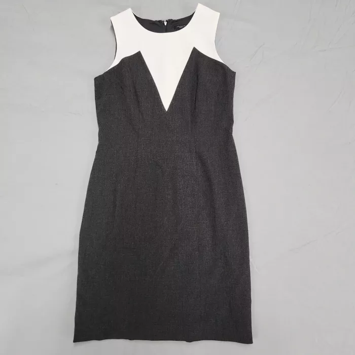 Ann Taylor Womens Dress Size 4P Gray White Colorblock Sheath Sleeveless V-Neck - Front