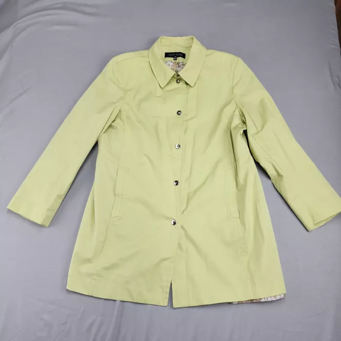 ANNE KLEIN Women's Trench Coat S Lime Green Button Front Cotton Blend - Front