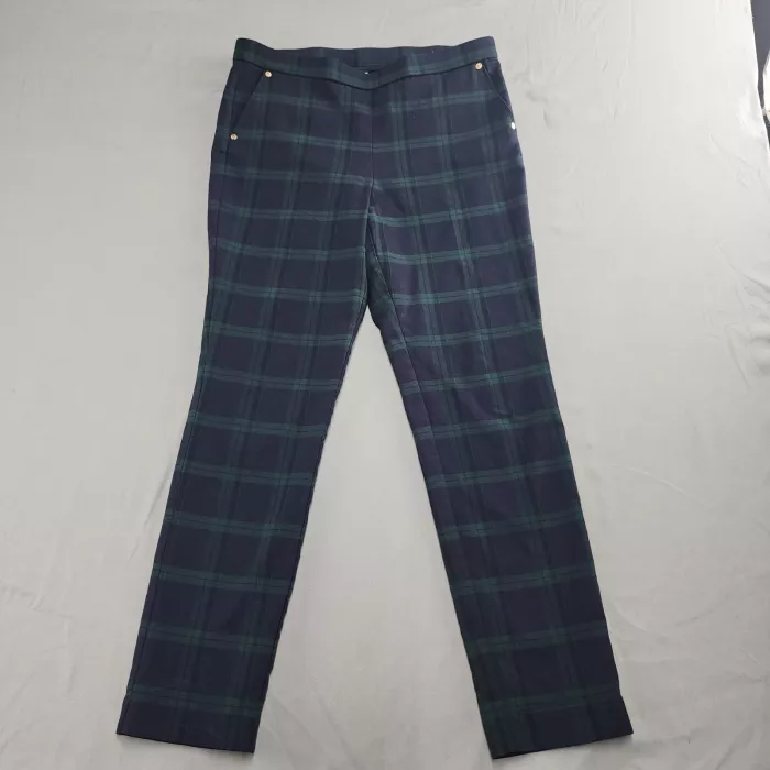Anne Klein Womens 10 Dress Pants Black Watch Plaid Slim Stretch Pull On - Front