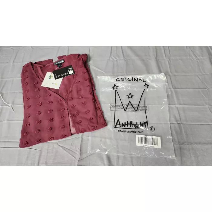 Antthony Original Kimono Blouse 3X Plus Wine Red Swiss Dot Sheer Bell Sleeve - Main