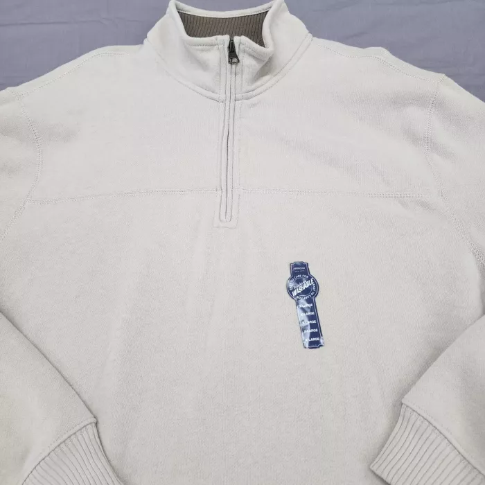Arrow Mens XL Beige 1/4 Zip Pullover Sweatshirt Mock Neck Fleece Lined Cotton - Main