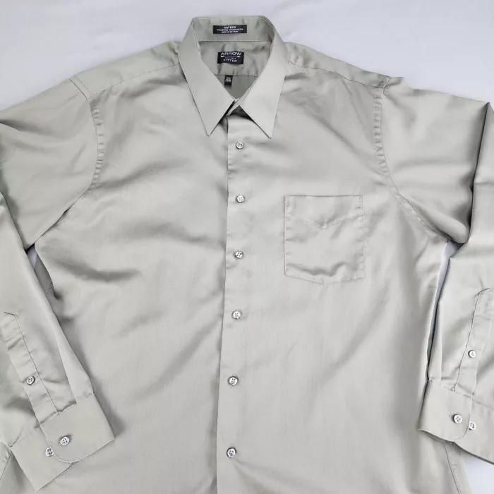 ARROW USA 1851 Men's XL 17.5 36/37 Fitted Dress Shirt Light Khaki Wrinkle Free S - Main