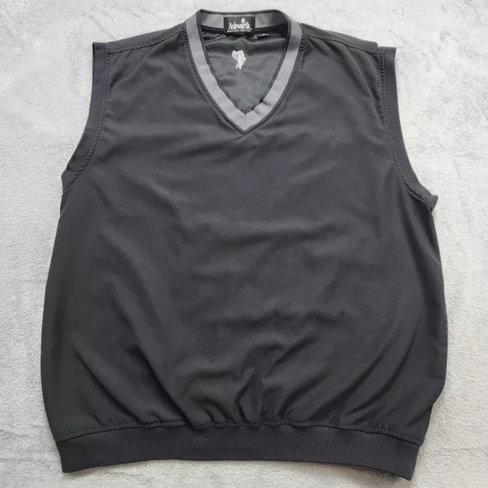 Ashworth Weather Systems Golf Vest Men's XL Black Windbreaker Pullover V-Neck - Front