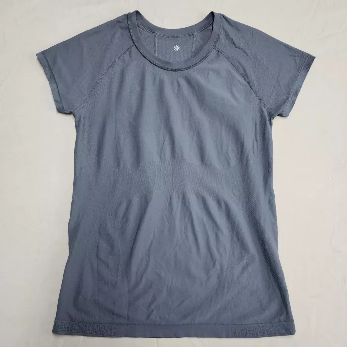 Athleta Womens S Gray Seamless Short Sleeve T-Shirt Activewear Crew Neck Top - Front