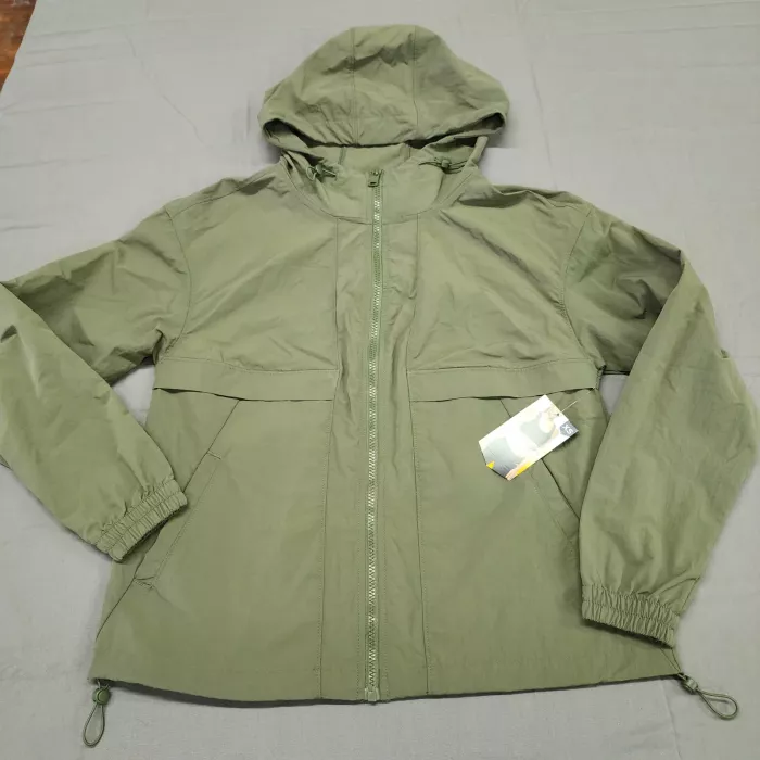 Avia Women's XS Olive Green Midnight Hooded Windbreaker Full Zip Nylon Jacket - Front
