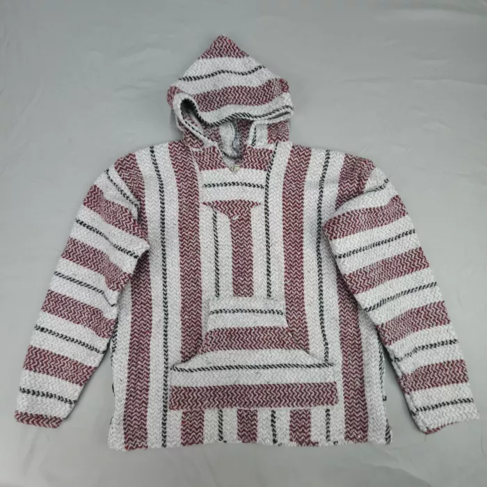 Baja Joe Mens Baja Hoodie Red Grey Black Striped Pullover Drug Rug - Front