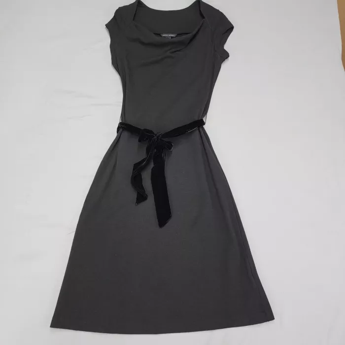 Banana Republic Black Cowl Neck Velvet Tie A-Line Midi Dress Womens Petite S - Front