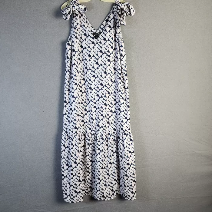 Banana Republic Factory Womens M Tall Navy Tie Dye Tiered V-Neck Maxi Dress - Front