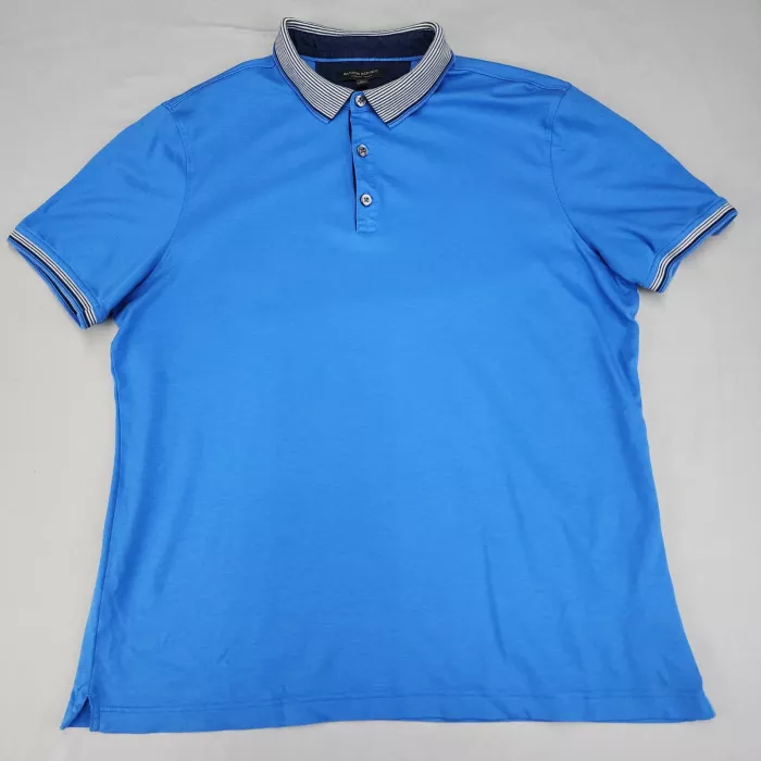 Banana Republic Luxury Touch Polo Shirt Mens XL Blue Striped Collar Short Sleeve - Front