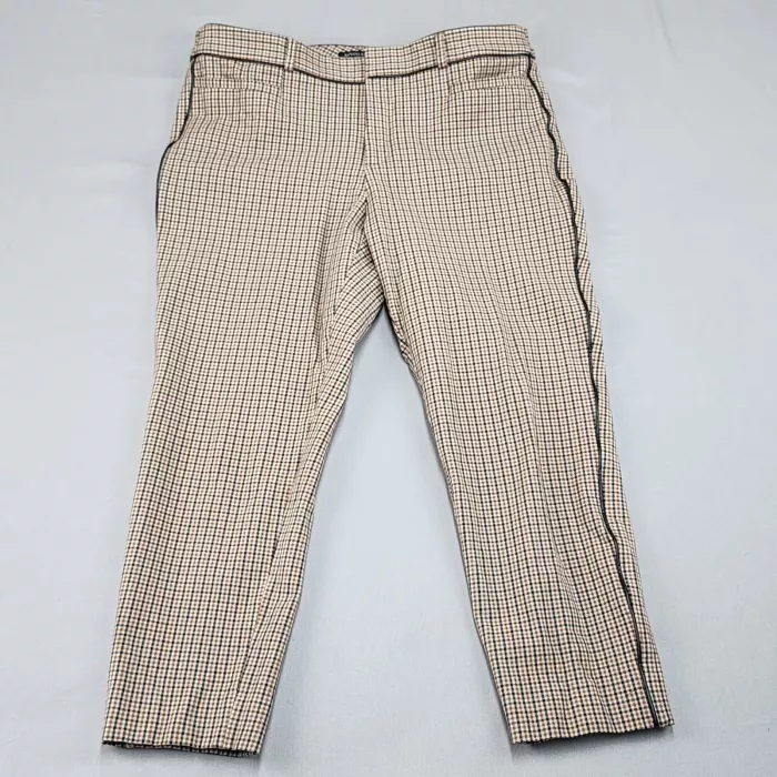 Banana Republic Sloan Ankle Pants Womens 12P Brown Plaid Stretch Side Stripe - Front