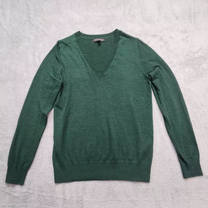 Banana Republic Womens Small Petite Green Merino Wool V-Neck Pullover Sweater - Front