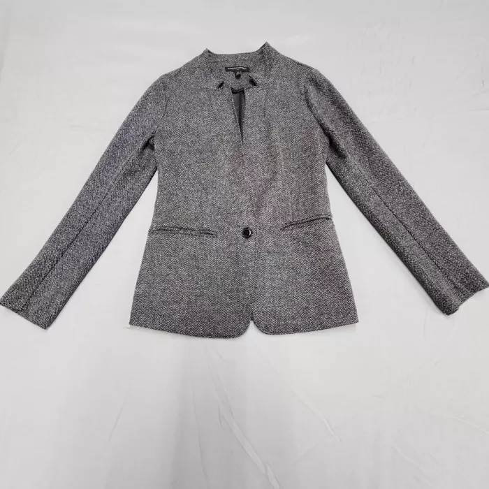 Banana Republic Womens XS Gray Herringbone Knit Blazer One Button Jacket - Front