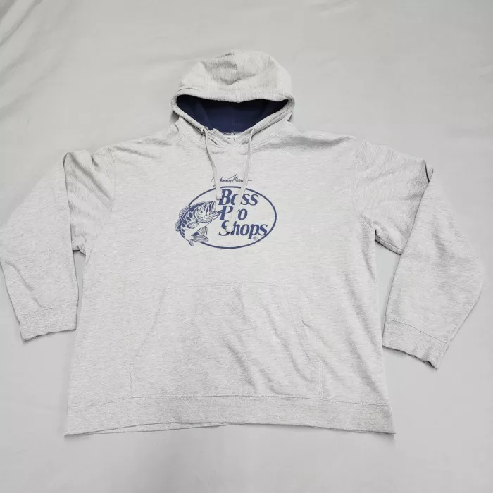 Bass Pro Shops Mens XL Gray Pullover Hoodie Graphic Print Cotton Blend - Front