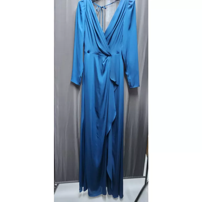 BCBGMAXAZRIA Maxi Dress Womens Size 2 Poseidon Blue Long Sleeve V-Neck Ruffle - Main