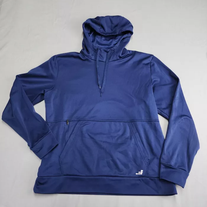 BCG Men's Size L Navy Blue Fleece Pullover Hoodie Kangaroo Pocket Activewear - Front