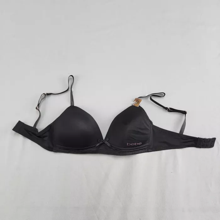 bebe girls Push Up Bra 30B Black Padded Underwire Adjustable Straps Bow - Front