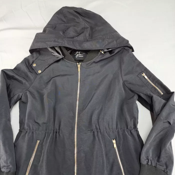 Before You Collection Women's Black Hooded Parka Coat M Full Zip Long - Main