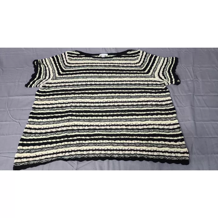 Belle Boho Kim Gravel Womens 3X Plus Sweater Striped Scalloped Short Sleeve - Front