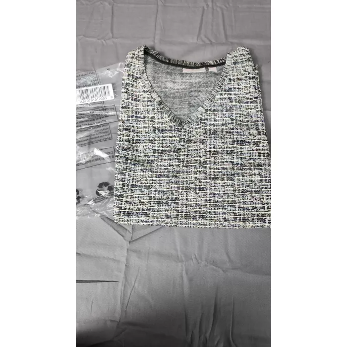 Belle by Kim Gravel 4X Plus Multicolor Tweed Knit V Neck Fringe Tank Top - Main